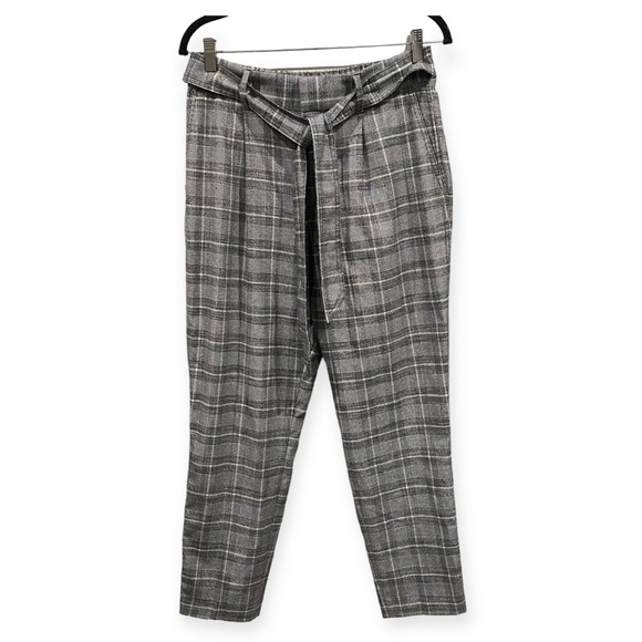 GAP Plaid Check Gingham Belted Tapered Trousers Black White Size 8 - Picture 1 of 9